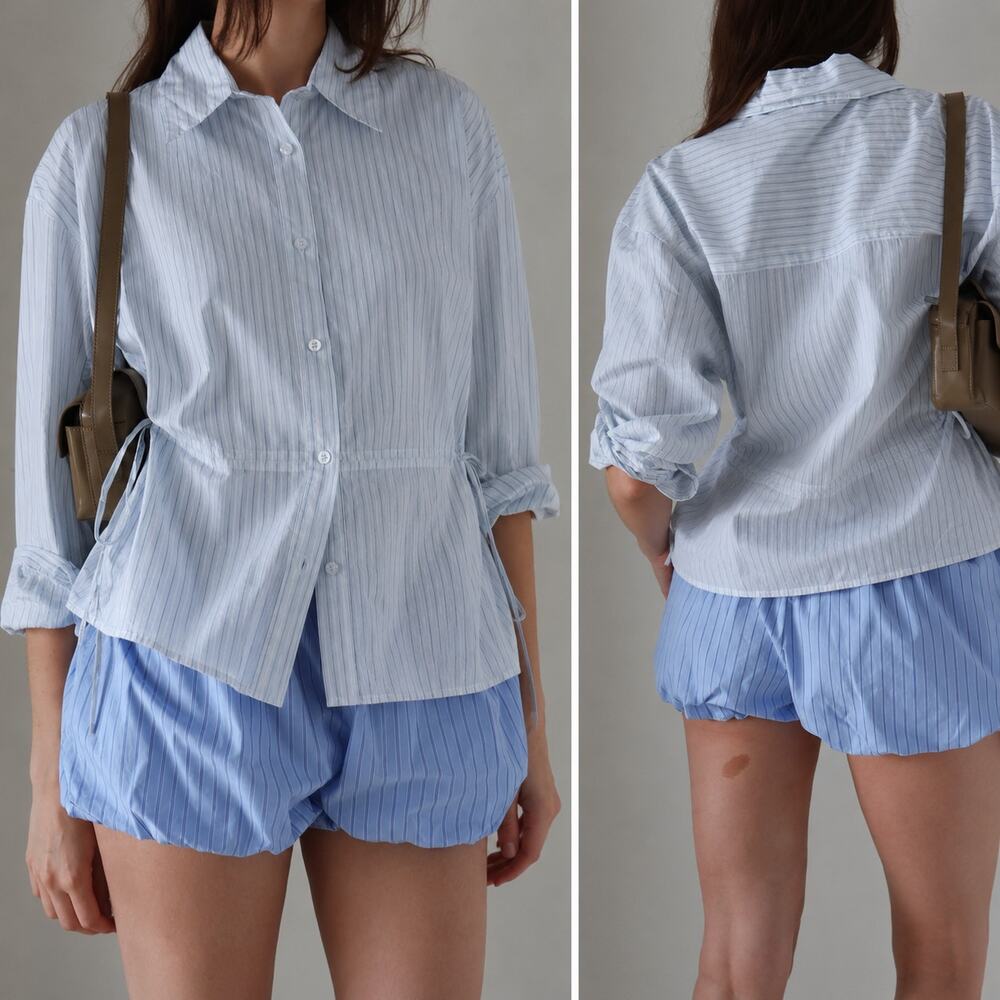 DEIJI STUDIOS Pacific Stripe Room Shirt Drawstring waist sz Small